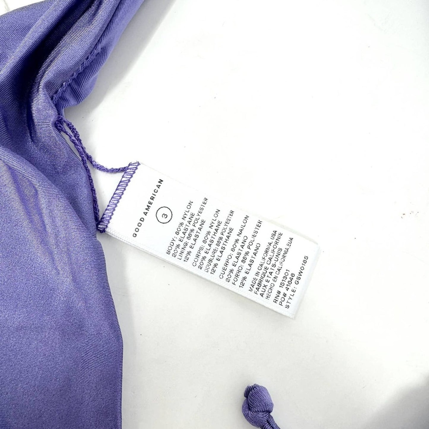 Good American Lilac Mist Shine Ruched Halter Neck Bikini Top Size 3/ Large NWT