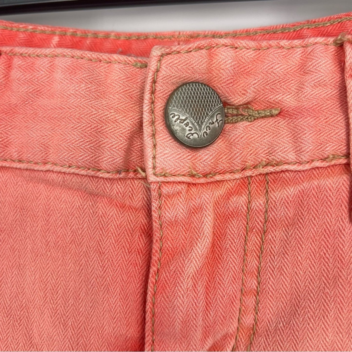 Free People Women Coral Pink Ankle Zip Stretch Skinny Slim Jeans Size 25 AA