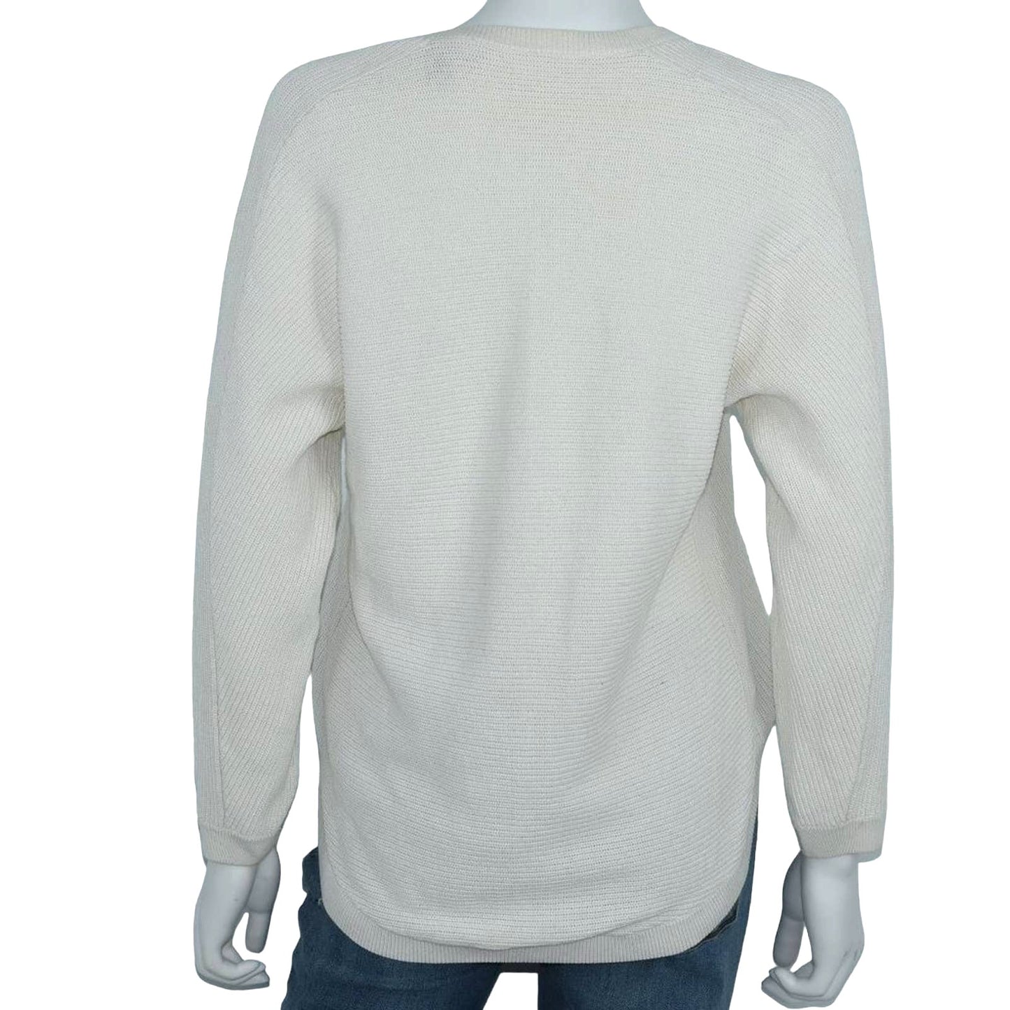 And Other Stories Women's White Ribbed Cunky Long Sleeve High Low Sweater Small