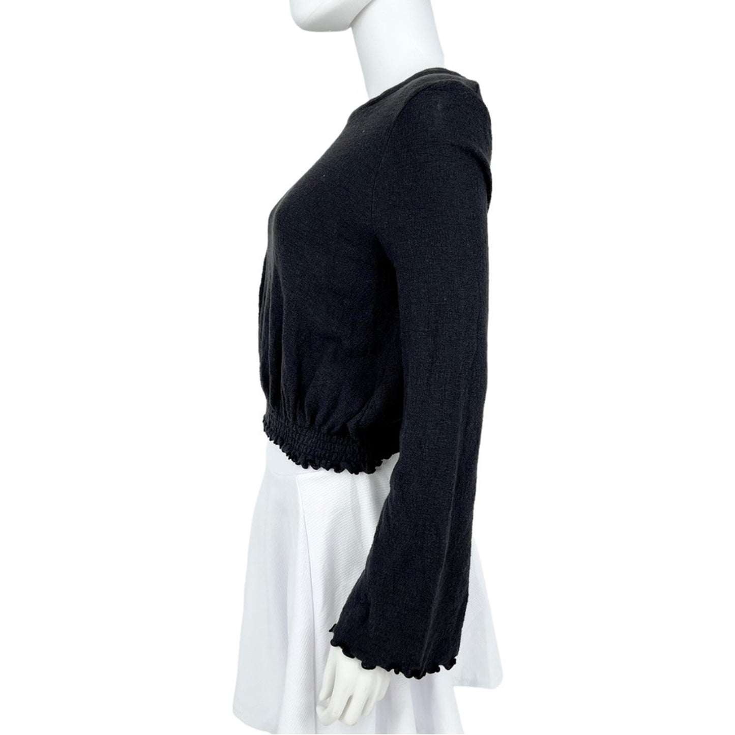 Madewell Women’s Scoop Neck Texture & Thread Black Long Sleeve Bunched Sweater