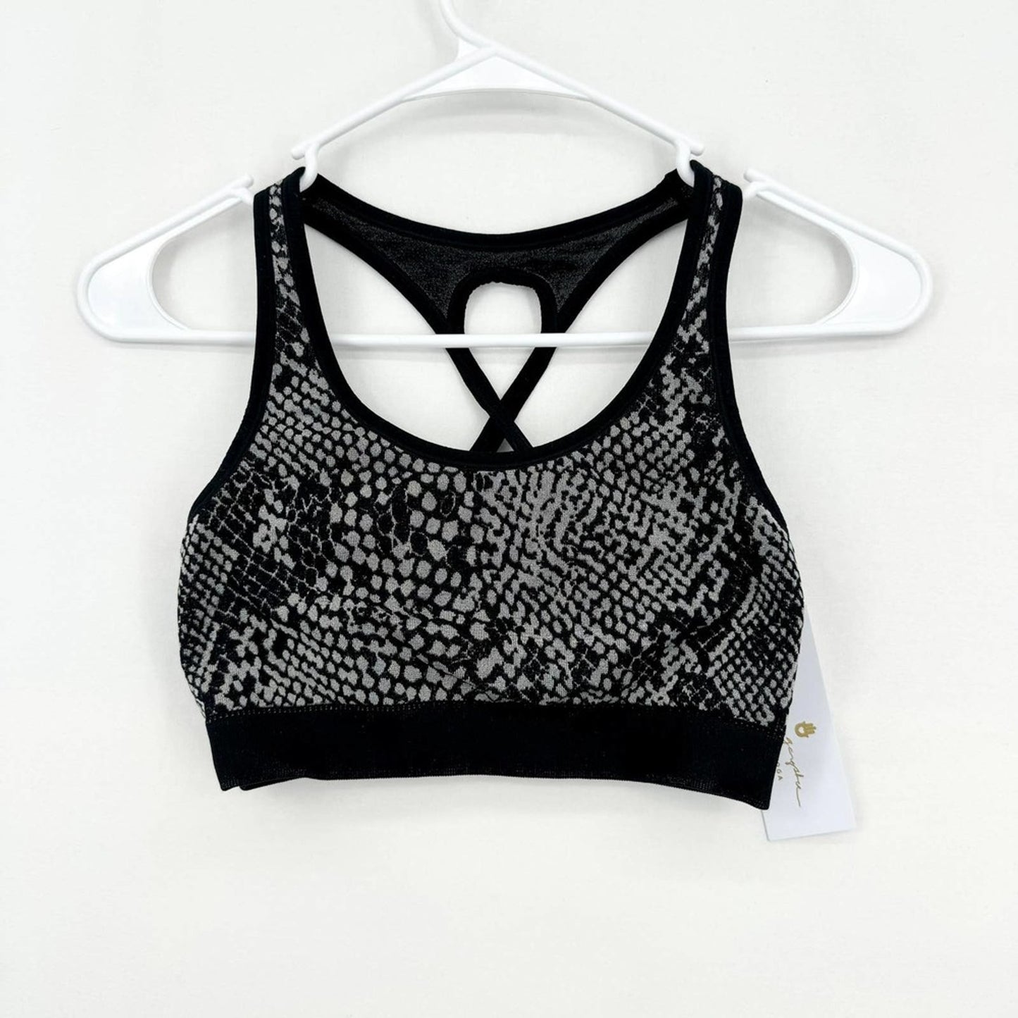 Spiritual Gangster Women Snakeskin Print Black Gray Racerback Sports Bra XS/S