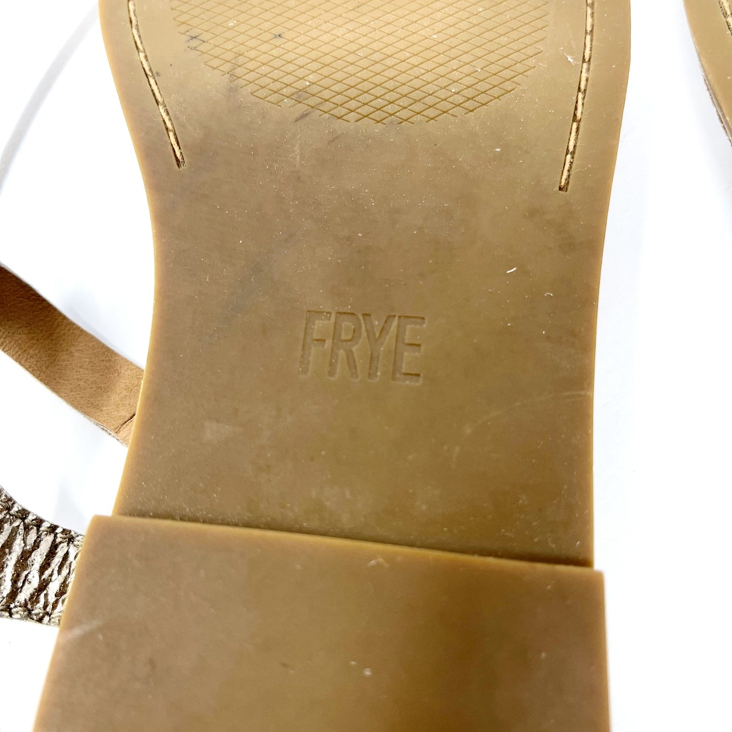 FRYE Women's Shiny Metallic Braided Ankle Strap Flat Silver Gold Sandals Size 6