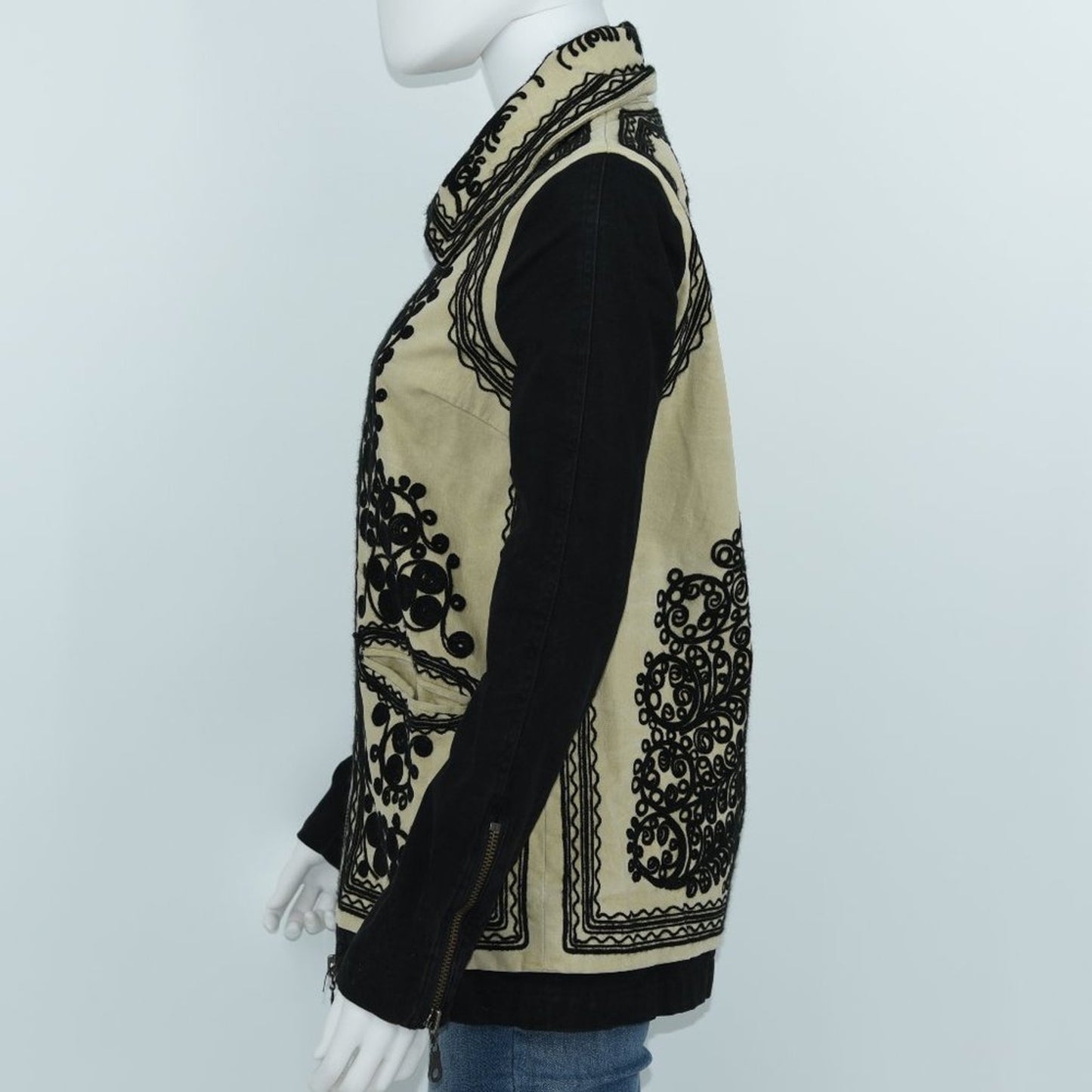 Free People Women's Stitched Quills Black & Cream Embroidered Jacket Size XS