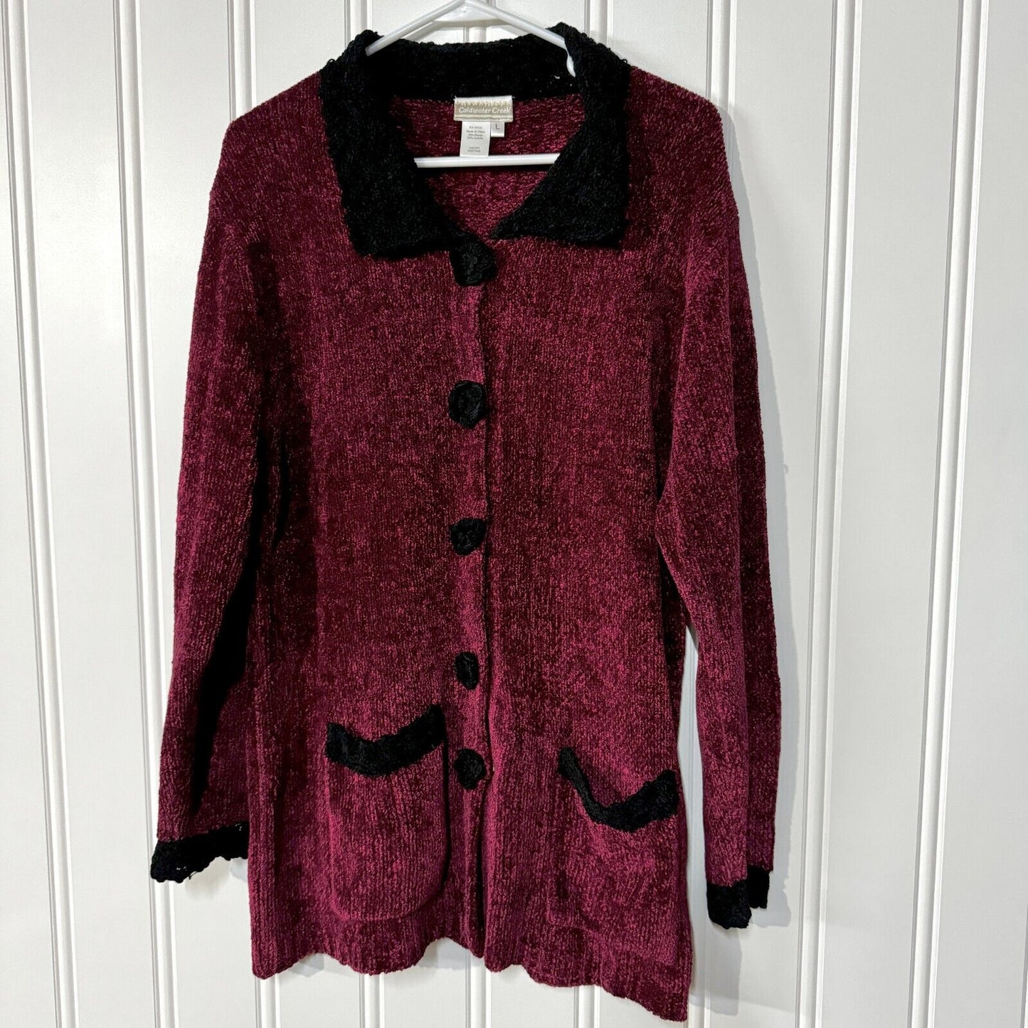 VTG Coldwater Creek Sweater Women Size L Button Down Chunky Knit Deep Pocket