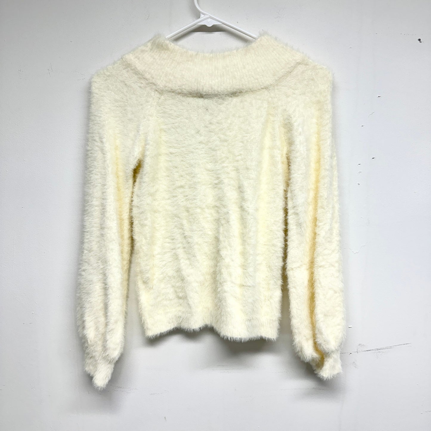 Lulus Women Eyelash Knit Sweater Yellow Long Balloon Sleeves Medium