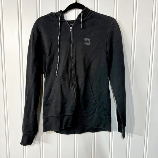 MICHAEL KORS Sweater Mens Size M Full Zip Up Black Hooded Pocket Cotton Slim