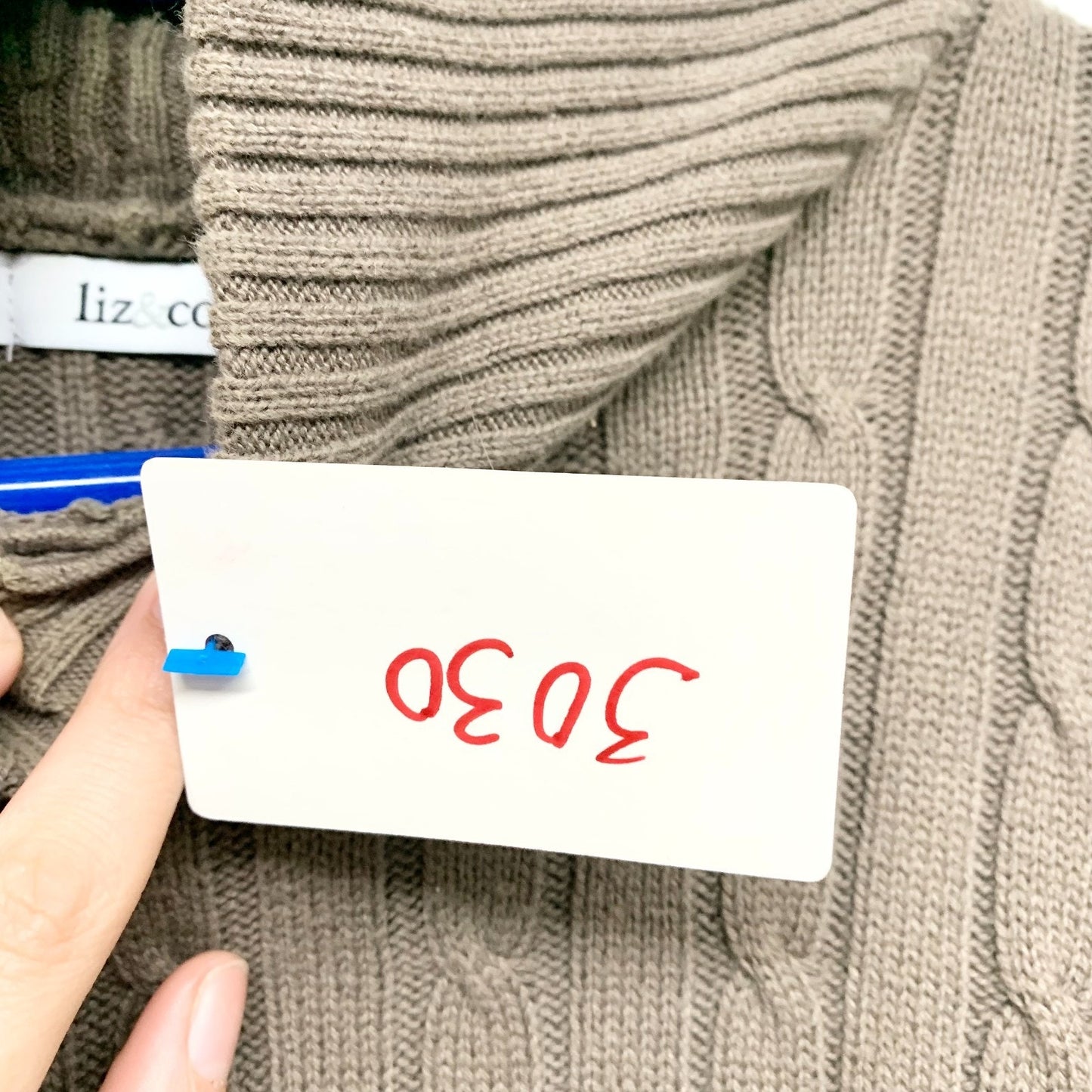 Liz & Co Sweater Women Chest 31" Medium Brown Turtleneck Cable Knit Long Sleeve