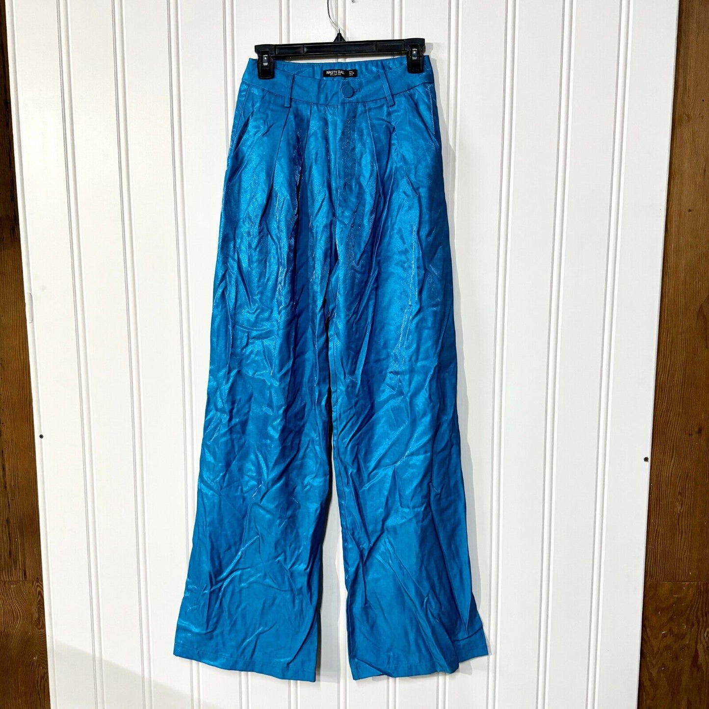 NASTY GAL Pants Women Size 4 Blue Metallic Wide Flared Leg High Waisted Retro