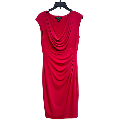 Lauren Ralph Lauren Dress Magenta Pink Ruched Stretch Drape Neck Size 10