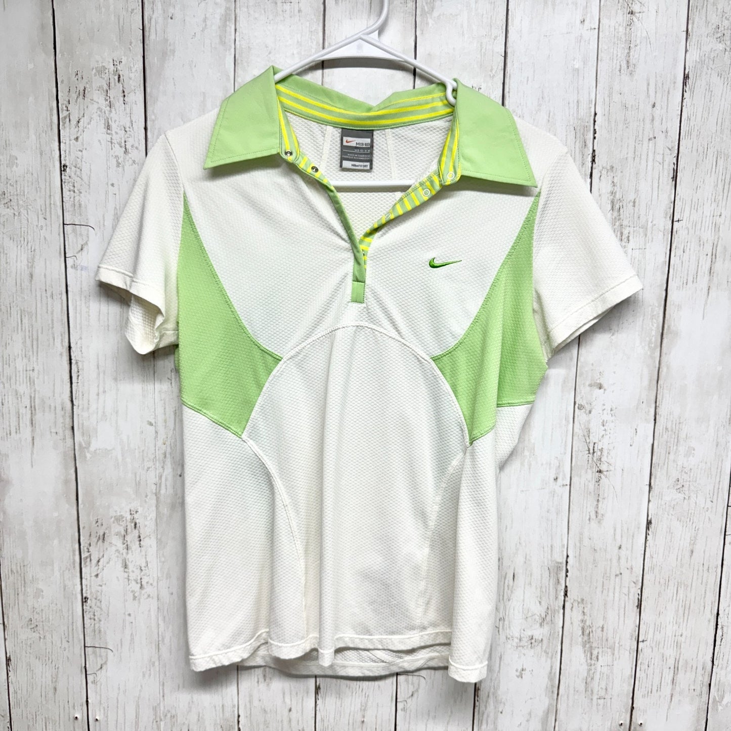 Nike Women Shirt Size M (8-10) Fit Dry White Short Sleeve Athletic Polo Top Golf
