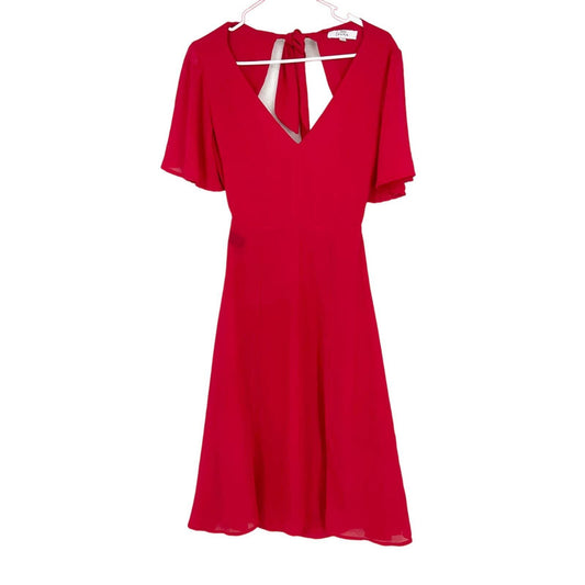 LOUNA Dress Women Size XS Midi Chiffon Red Open Black Deep V Flutter Sleeve
