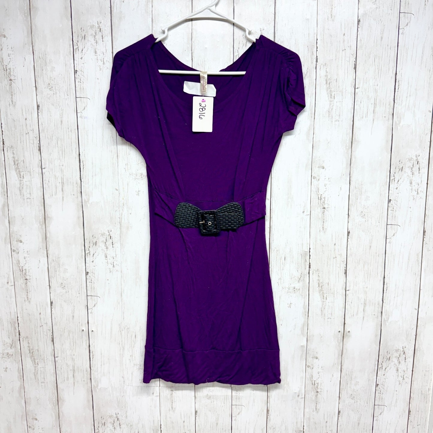 Chocolate Dress Women Chest 29" Small Purple Belted Scoop Neck Short Sleeve Mini