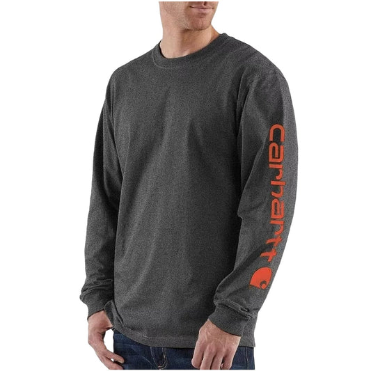 Carhartt Men's Logo T Shirt Gray Cotton Original Long Sleeve Fit Size Small