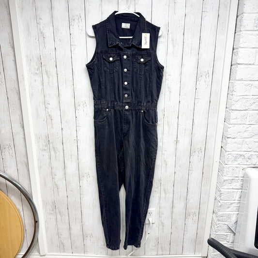 91 Cotton On Jumpsuit Women Size 6 Black Washed Denim Collared Sleeveless Button