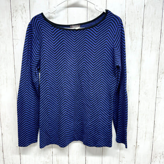KERISMA KNITS Sweater Women Size Large Crewneck Blue Zigzag Long Sleeve Cotton