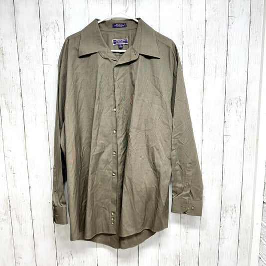 Roberto Villini Mens Button Up Shirt XL 17-17.5 Beige Non Iron Single Needle