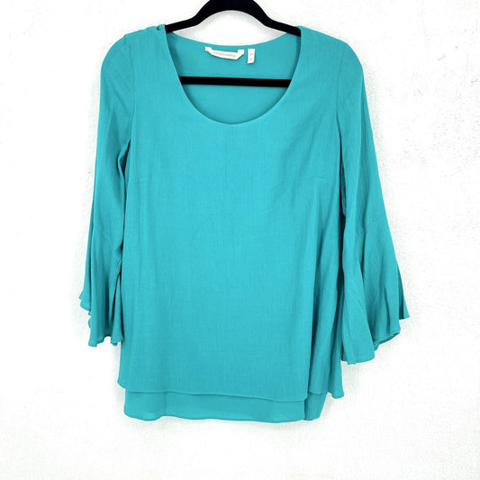SOFT SURROUNDING Top Women Size PS Blouse Bell Sleeve Flowy Sleeve Turquoise