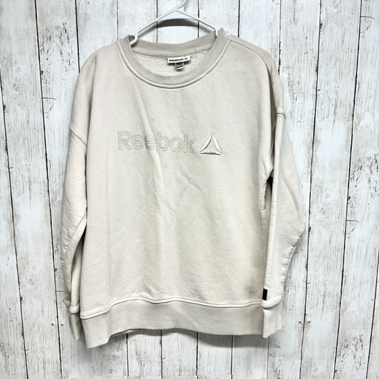REEBOK Sweater Women Sz XL Cotton Ivory Brown Long Sleeve Crewneck Graphic Logo