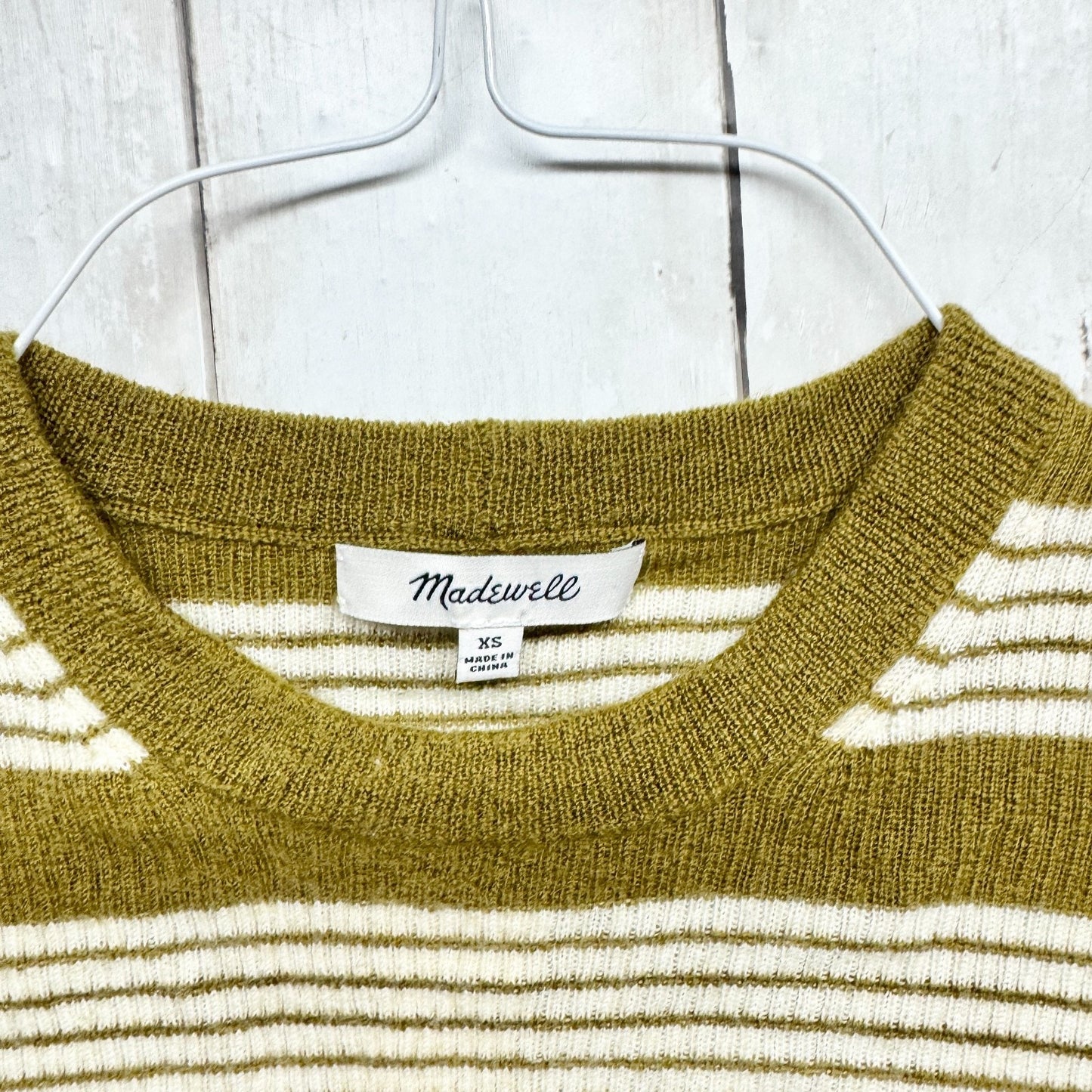 Madewell Top Women Size Medium Brown Cream Crewneck Short Sleeve Sweater Blouse