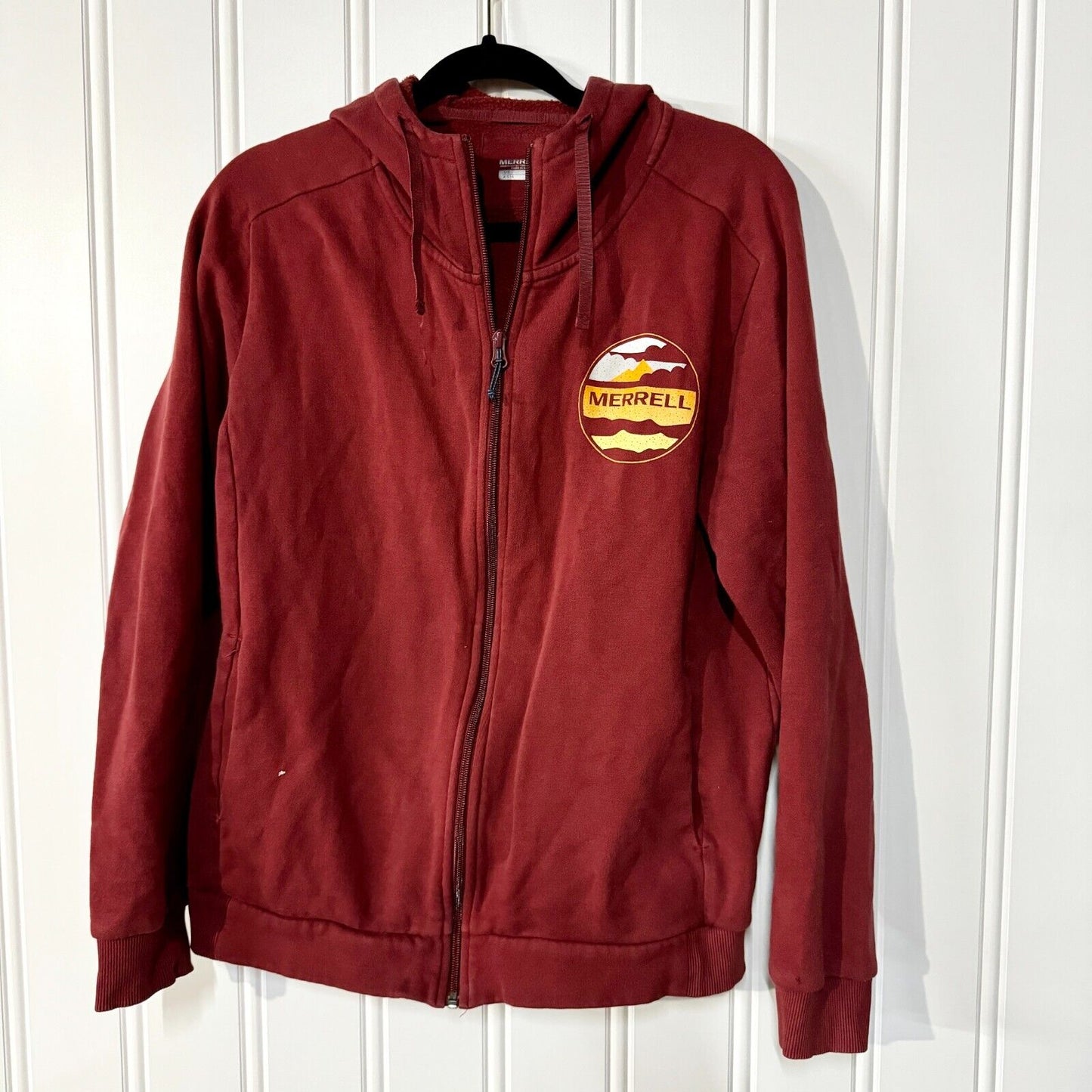 MERRELL Sweater Women Size Medium Red Full Zip Hooded Graphic Outdoor Cotton