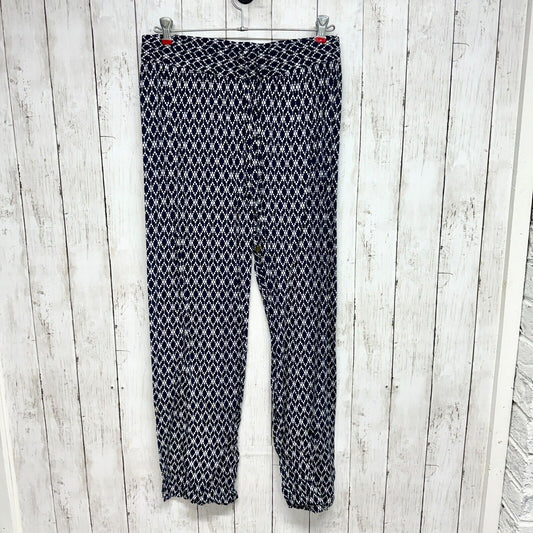 HESTER & ORCHARD Pant Women Size M High Waisted Navy Blue Geometric Slim Fitting