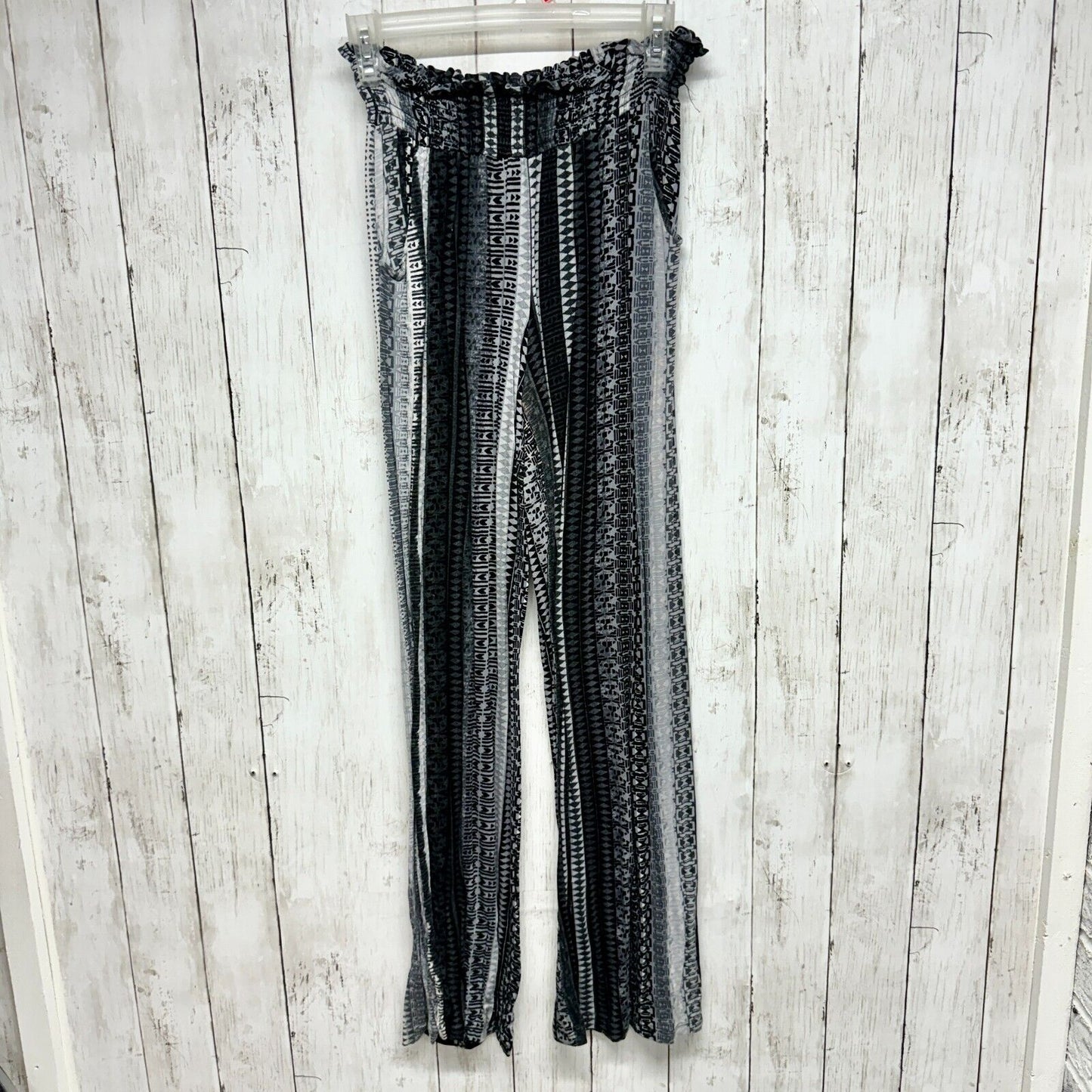 MOSSIMO Womens Medium Pants Boho Wide Leg Villa Palazzo Black Print Pull On
