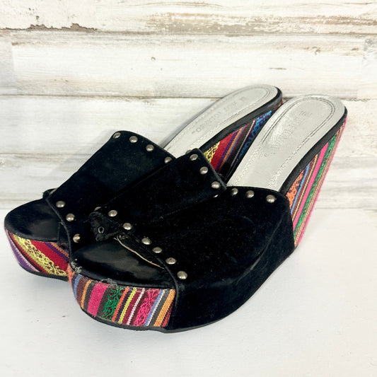 Hot Topic Y2K Wedge Shoes Women's Black Canvas Peep Toe Slip On Size 10