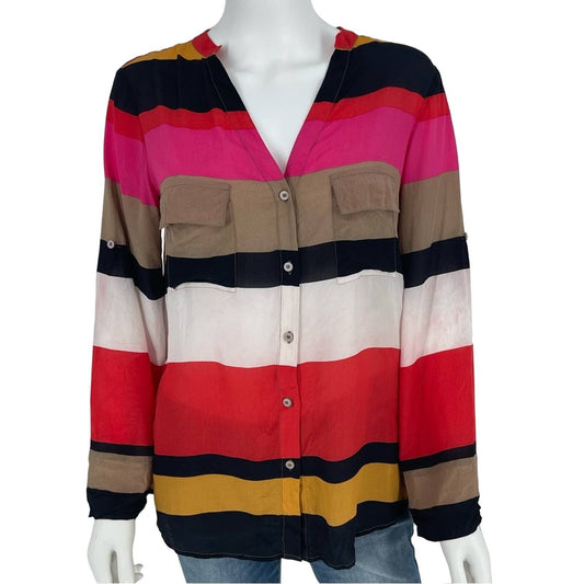 ANTHROPOLOGIE MAEVE Blouse Women Size Small Button Up Multicolored Striped
