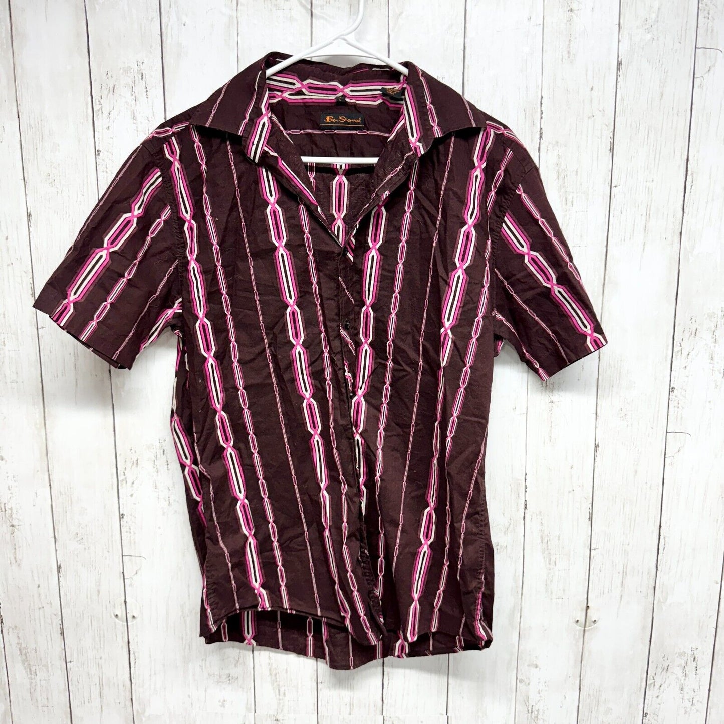 BEN SHERMAN Button Down Men Size L Short Sleeve Red Retro Workwear