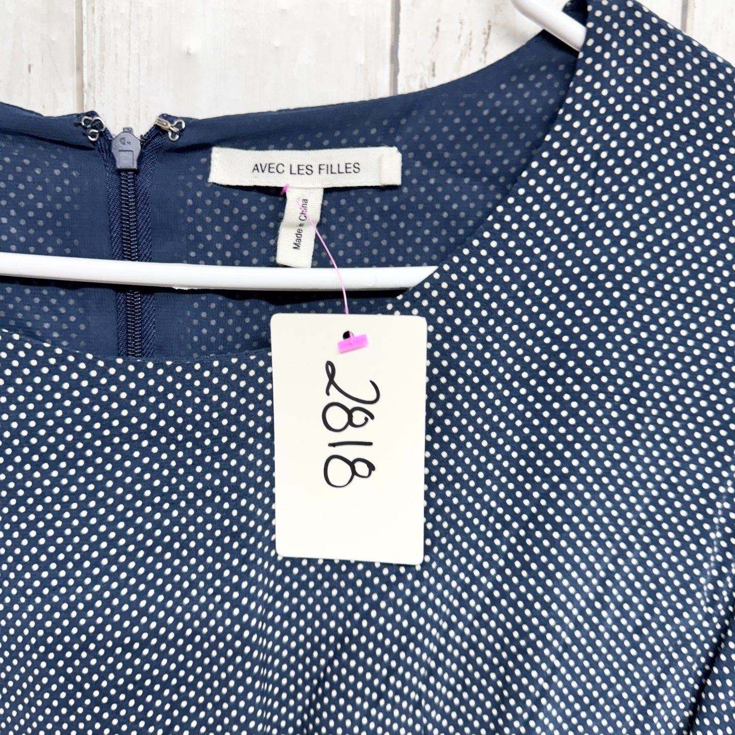 Avec Les Filles Dress Women Size Large Polka Dot Lace Trim Long Sleeve Mini Zip