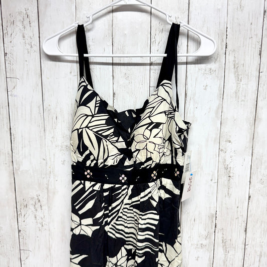 New Direction Dress Women Size 12P Black White Floral V-Neck Sleeveless Midi Y2K
