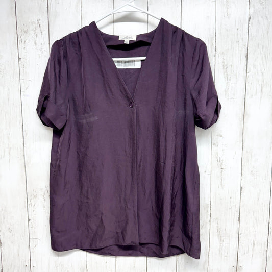 Wilfred Top Women Size XS Plum Vneck Button Short Sleeve Blouse Cuff Sleeves