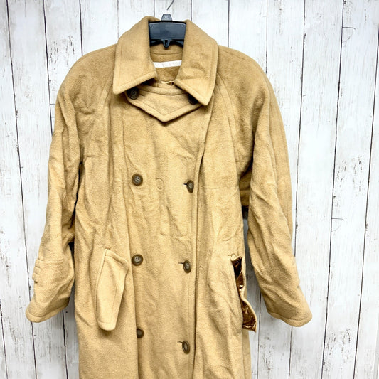 Perry Ellis Coat Women Size 6 Tan Wool Long Peacoat Collared Button Pockets