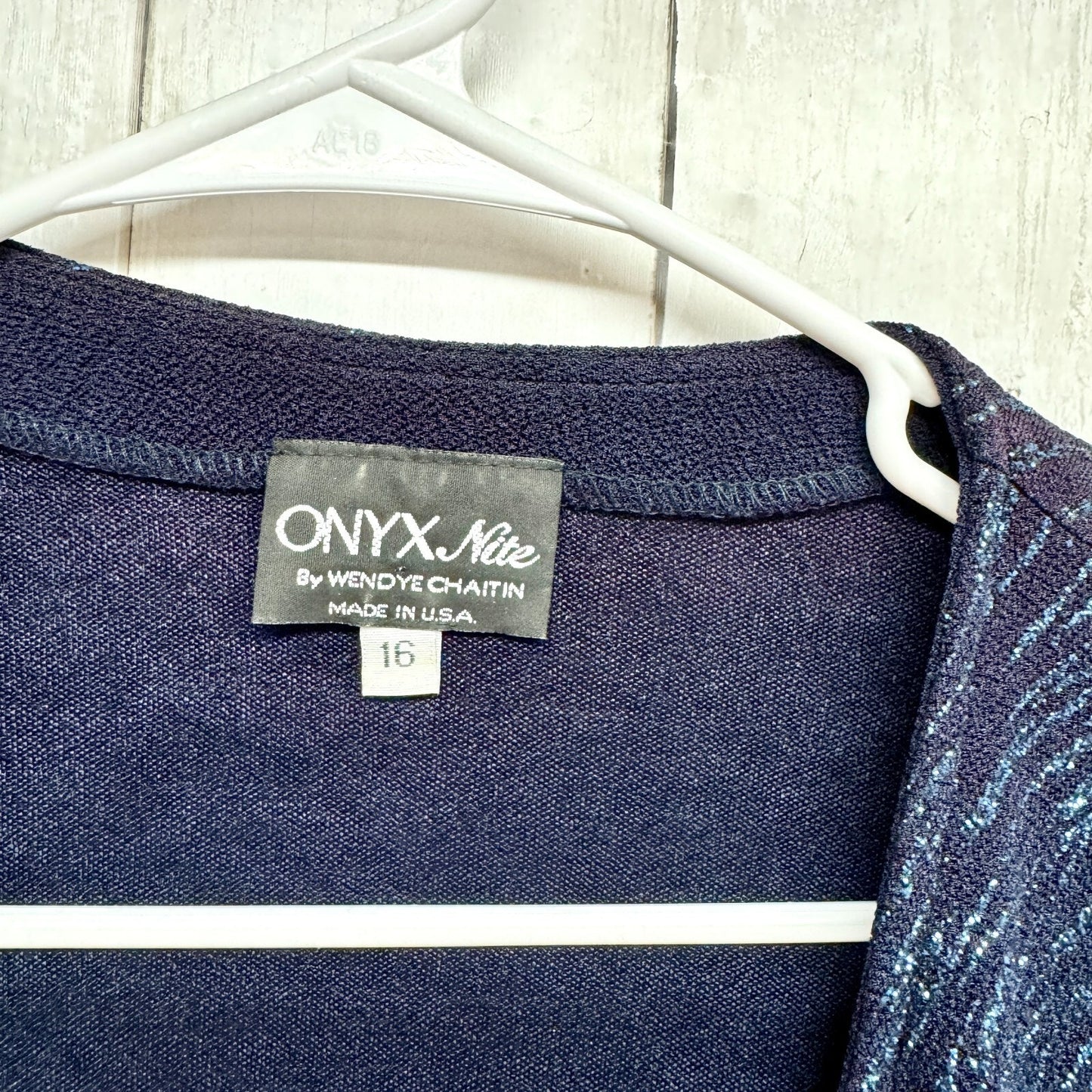 Onyx Nite Cardigan 16 Open Front Black Blue Sparkle Holiday Party Work Sparkled