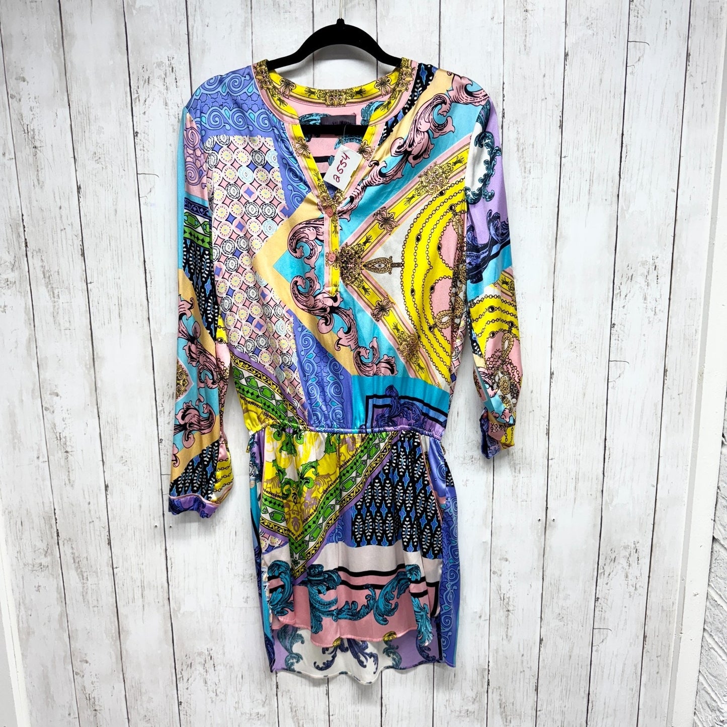 Hale Bob Dress Women Size Small Multicolor Chiffon V-Neck Long Sleeve Mini Event