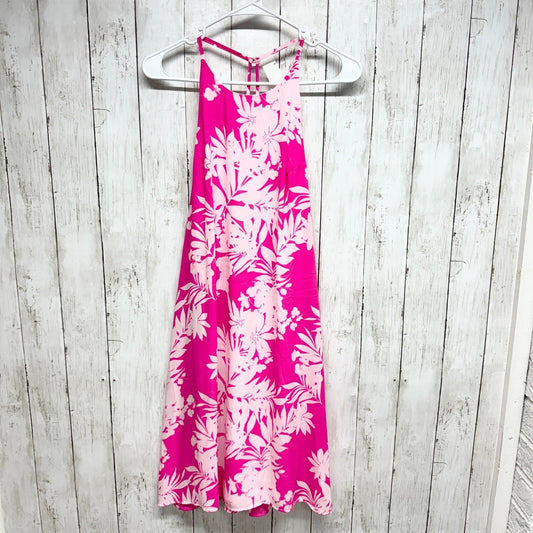 Everly Dress Women Size M Pink & White Tropical Pattern Strappy Sleeveless Flowy