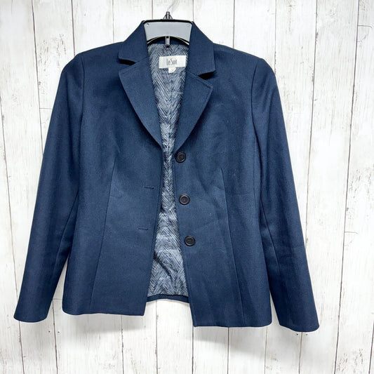 LE Suit Jacket Women 4 Moonlight Blue Single Breasted Folded Collared Polyester