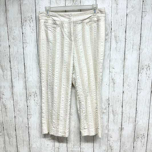 Ann Taylor Pants Women Sz 6P Stripe Tan White Crop Pull On Straight Linen Casual
