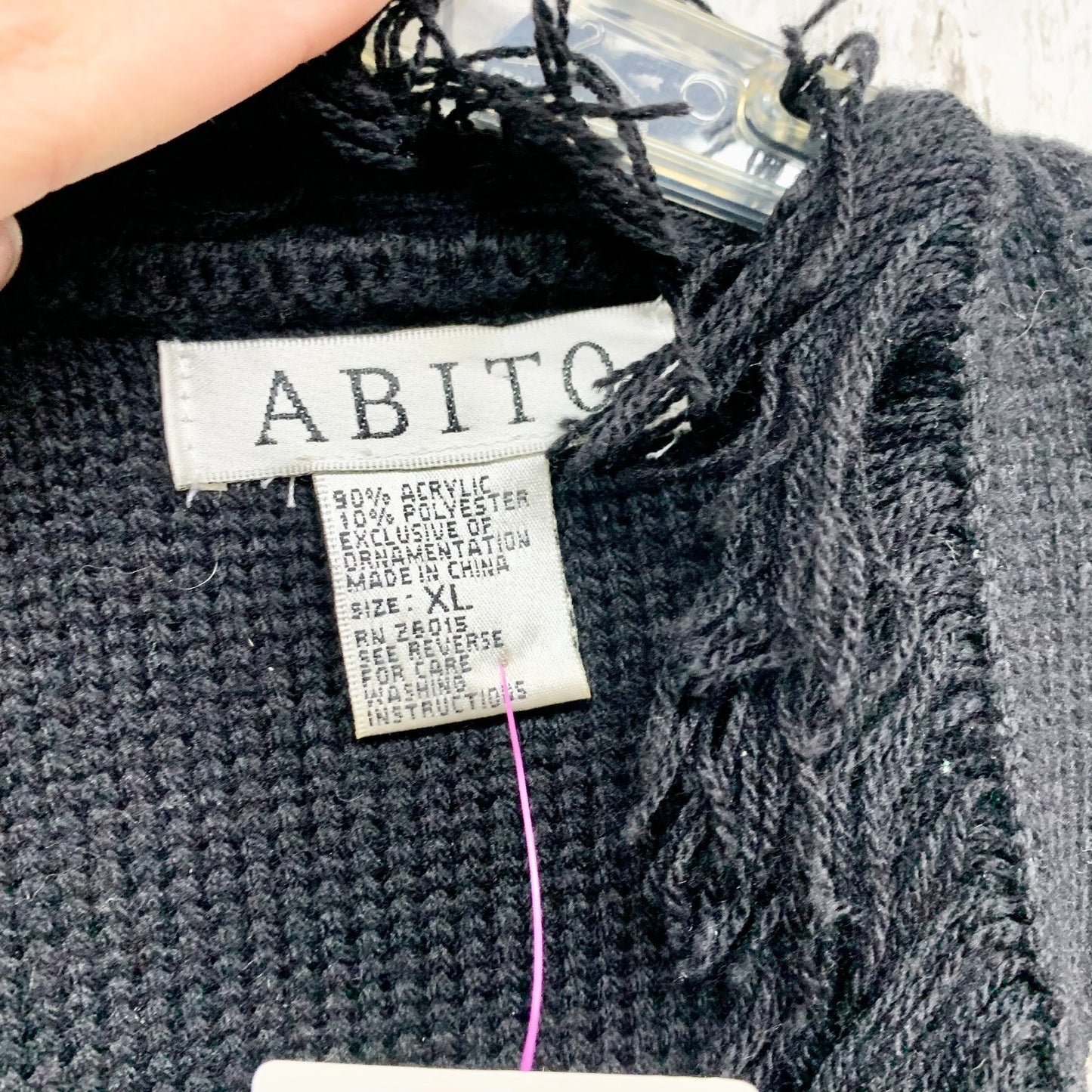 Vintage Abito Sweater Women Size XL Pattern Front Long Sleeve Fringe Cardigan