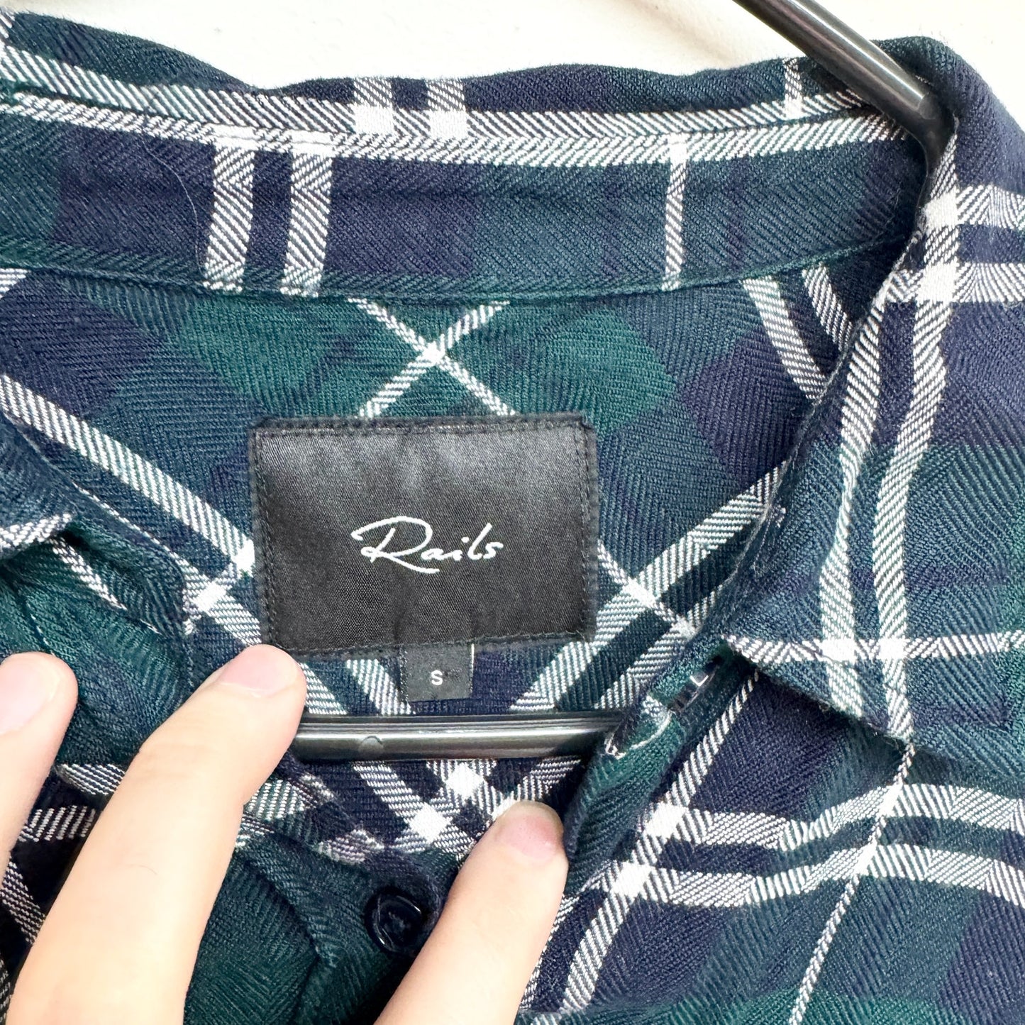 RAILS Bianca Green Navy Blue Plaid Button Front Shift Shirt Dress Size S