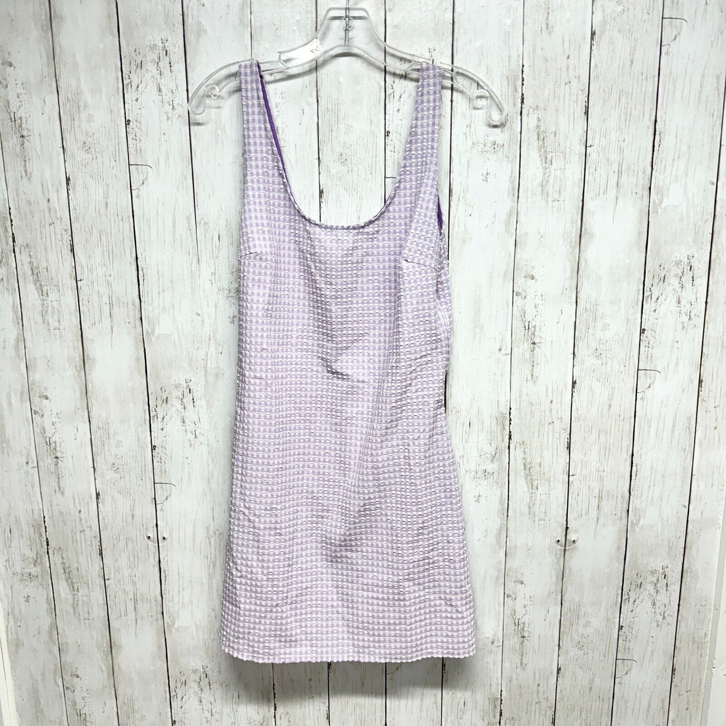 URBAN OUTFITTERS Dress Sz M Mary Gingham Plaid Textured Mini in Lavender Purple