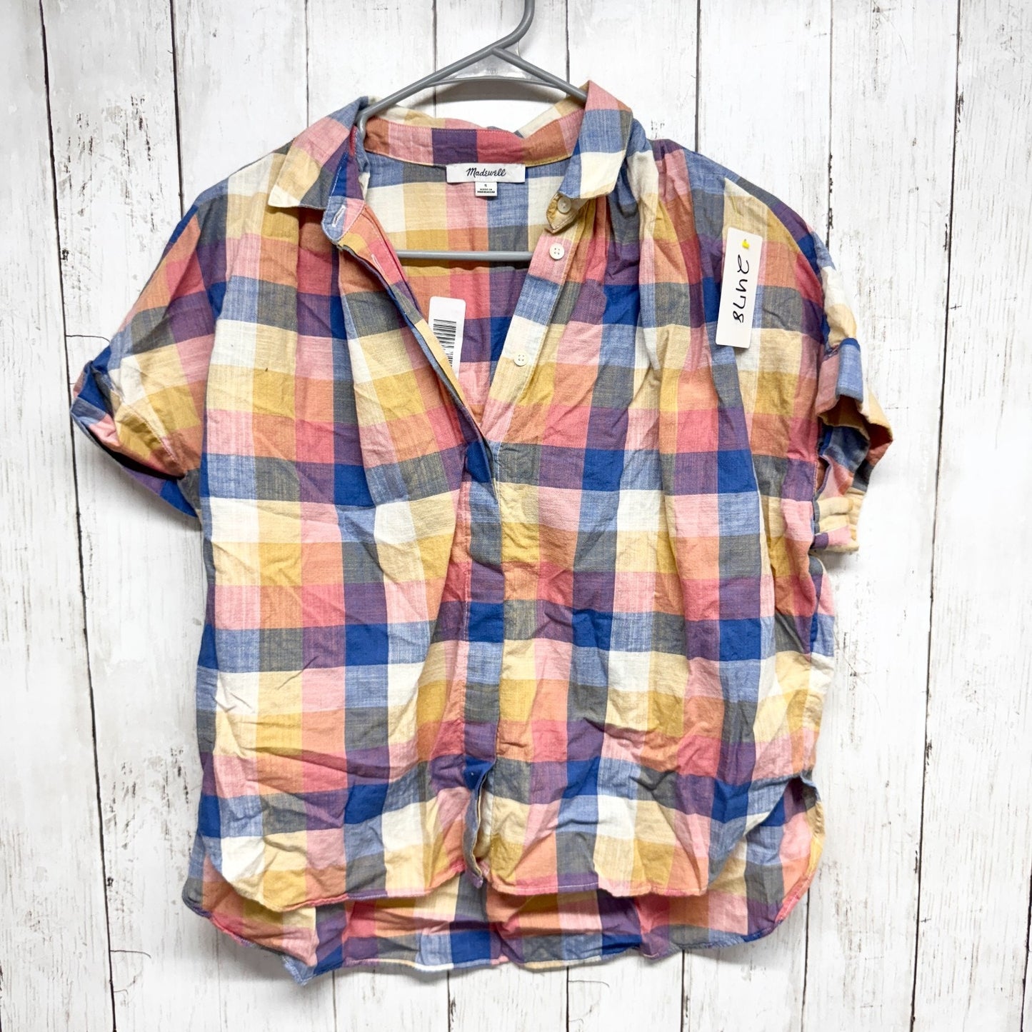 Madewell Shirt Women Size Small Plaid Collared Short Sleeve Button Down Blouse
