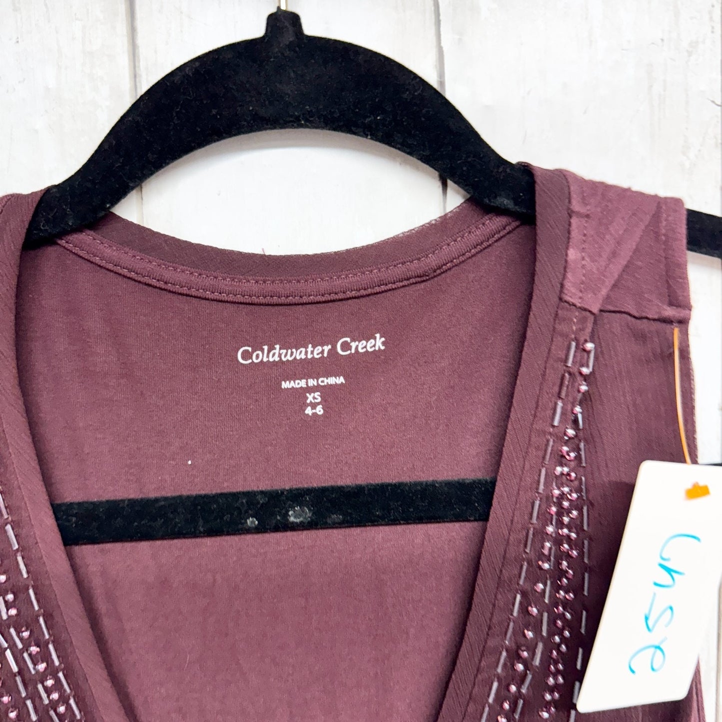 Coldwater Creek Top Women Size XS Brown Beaded V-Neck Sleeveless Blouse Sheer