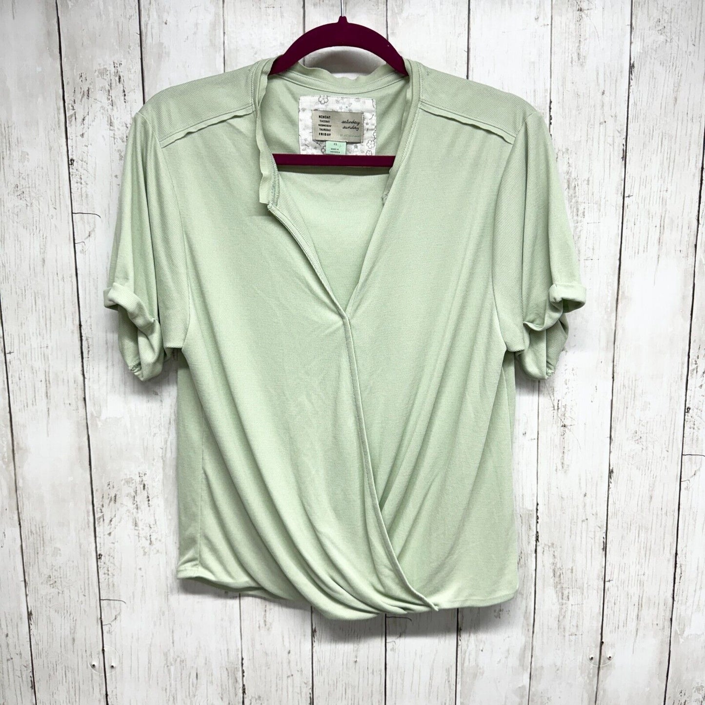 ANTHROPOLOGIE SATURDAY/SUNDAY WOMEN'S XS SAGE SHORT SLEEVE AMY SURPLICE TOP