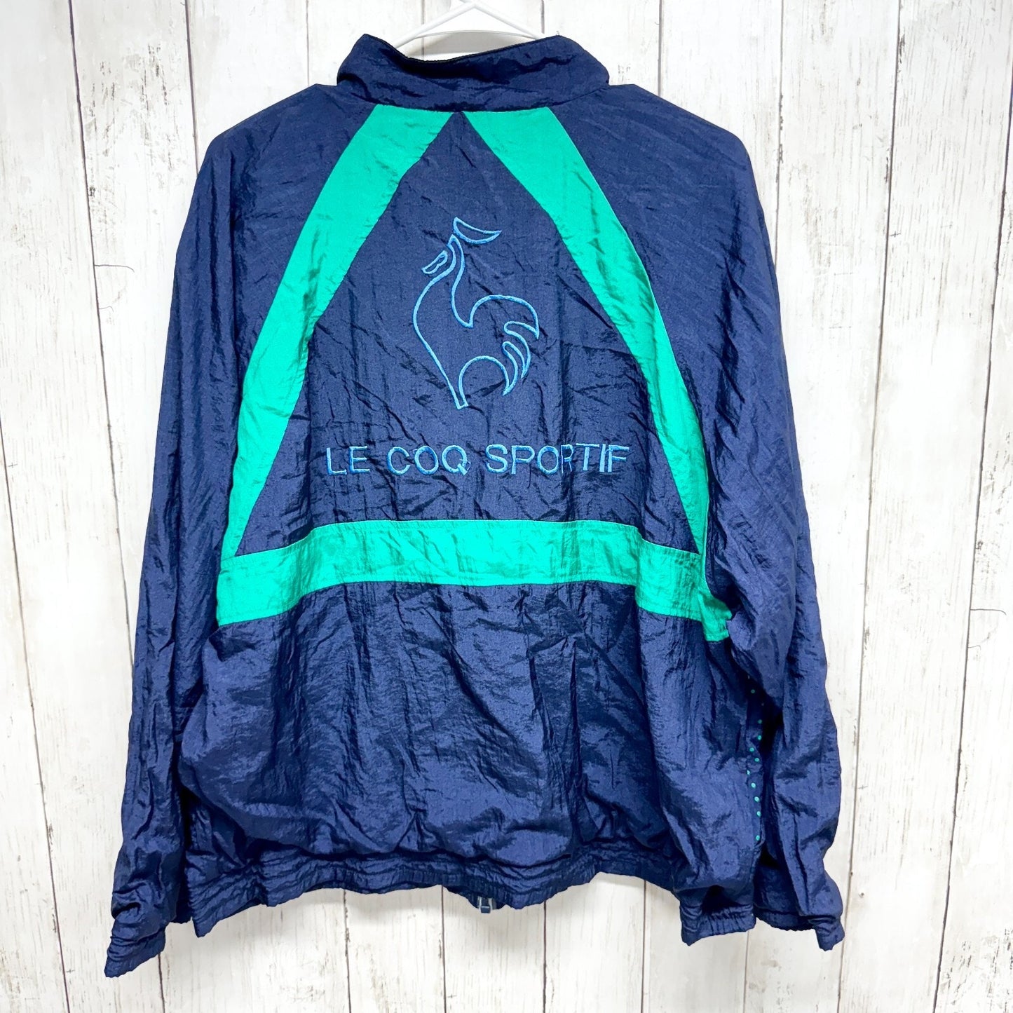 Vintage Le Coq Sportif Jacket Unisex Size Medium Green Navy Zip Up Bomber Casual
