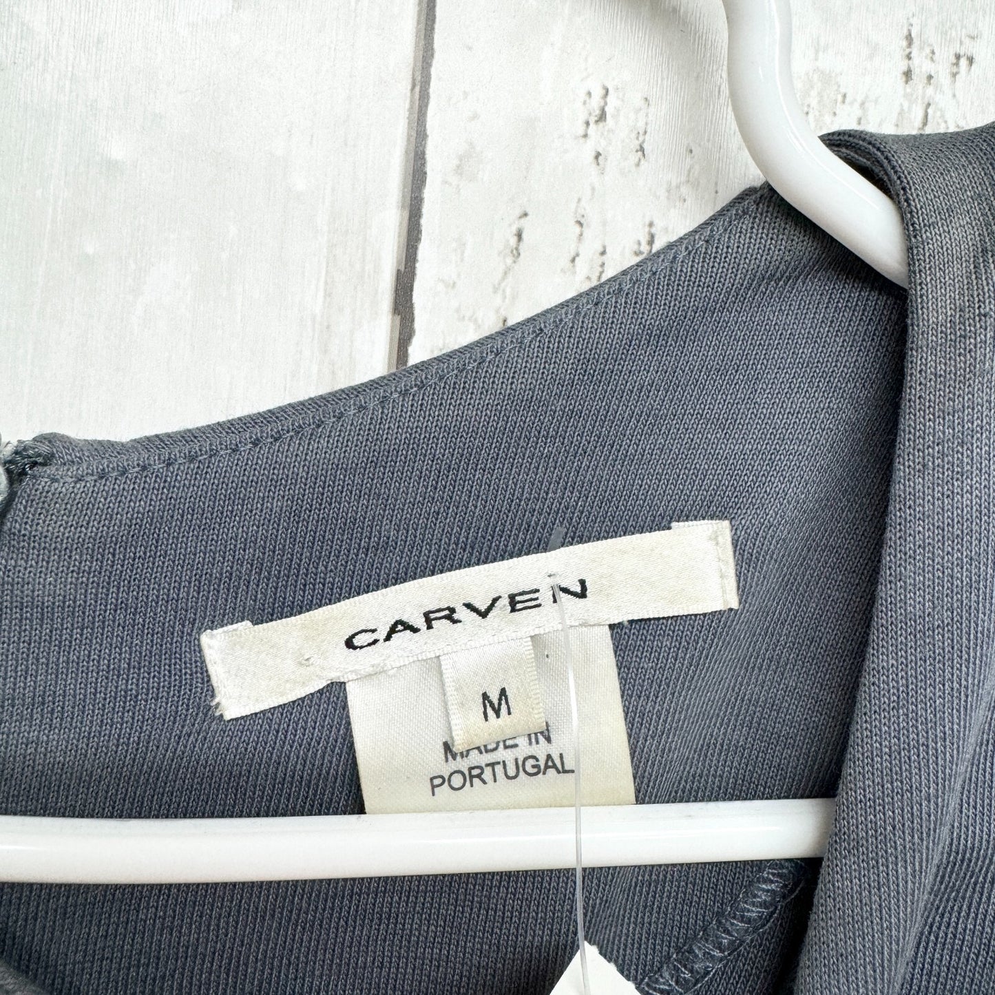 Carven Dress Womens Size Medium Midi V-Neck 3/4 Sleeve Grey Cotton Blend Work