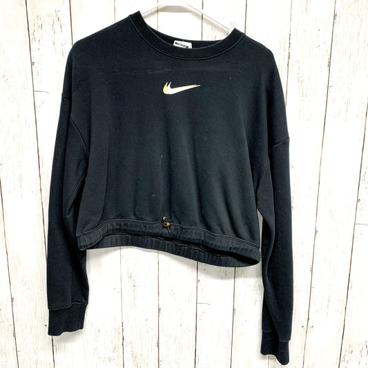 NIKE Sweater Women Size M Black Long Sleeve Snatched Waisted Graphic Logo Cotton