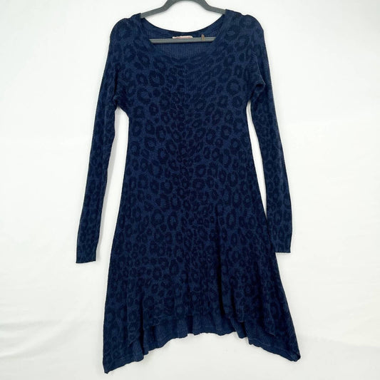 REBECCA TAYLOR Dress Women Size Small Mini Waffle Knit Leopard Print Blue Long