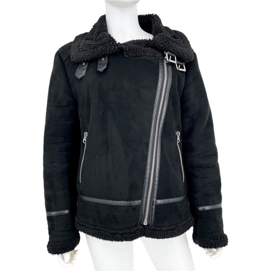 Zara Double Asymmetrical Biker Jacket Fleece Jacket Size XL