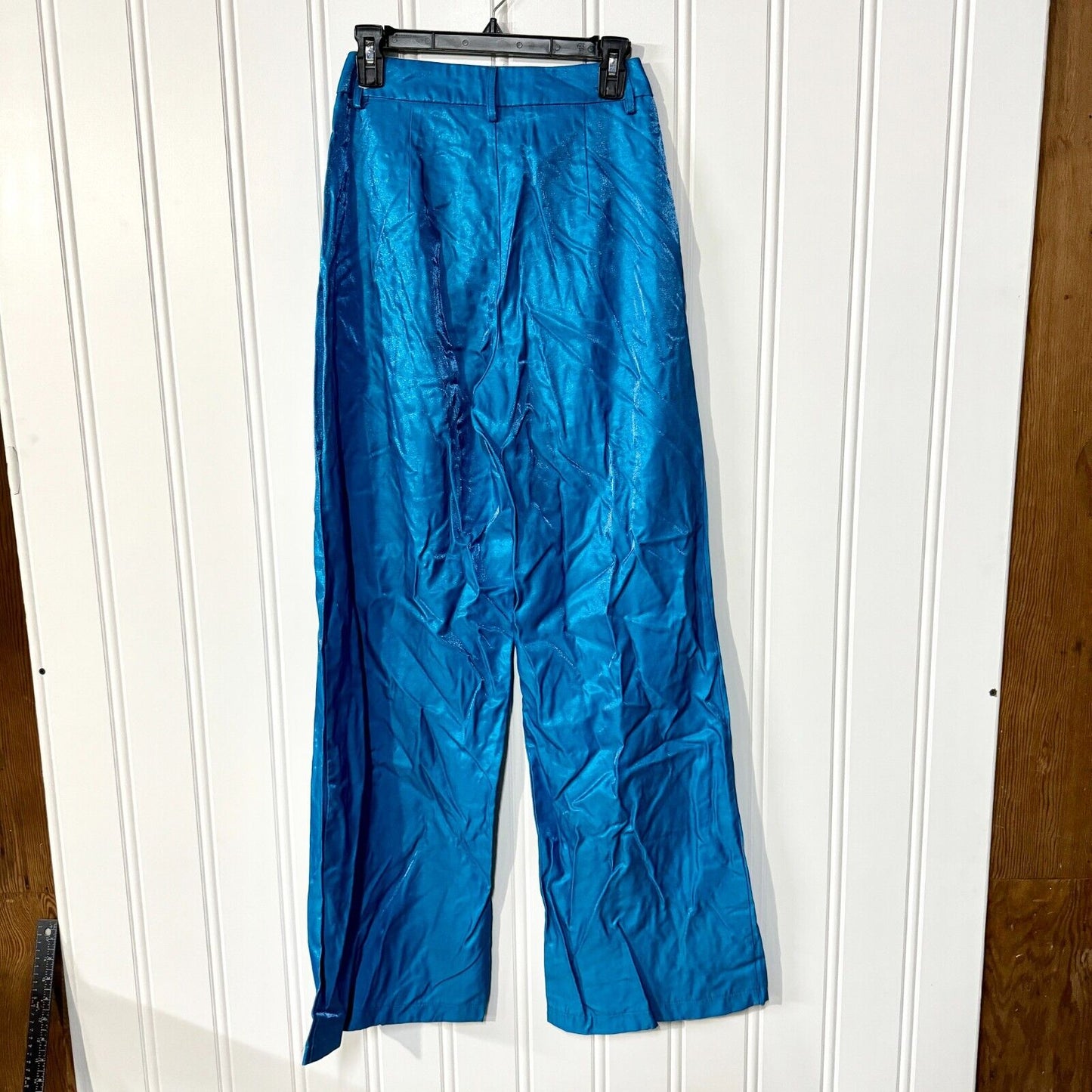 NASTY GAL Pants Women Size 4 Blue Metallic Wide Flared Leg High Waisted Retro